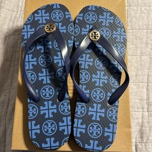 Tory Burch Eva Sole Monogram lined flip flops, size 9M New